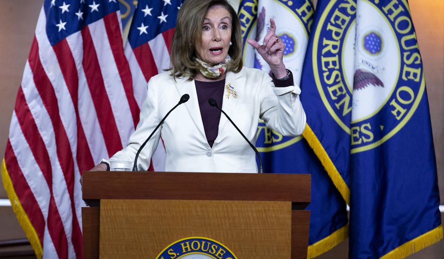 House Speaker Nancy Pelosi of Calif. speaks during a news conference on Capitol Hill in Washington, Thursday, Aug. 6, 2020. (AP Photo/Jose Luis Magana)