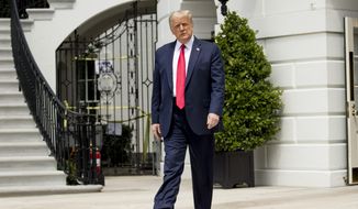 President Donald Trump walks toward members of the media before boarding Marine One on the South Lawn of the White House in Washington, Thursday, Aug. 6, 2020, for a short trip to Andrews Air Force Base, Md. and then on to Cleveland, Ohio. (AP Photo/Andrew Harnik)
