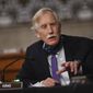 Sen. Angus King, Maine independent, asks questions in a hearing in this May 7, 2020, file photo. (Kevin Dietsch/Pool via AP) ** FILE **