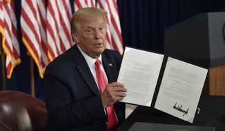 President Trump used the power of his pen and bypassed lawmakers Friday to sign four executive orders to address the economic fallout from the COVID-19 pandemic. (Associated Press)