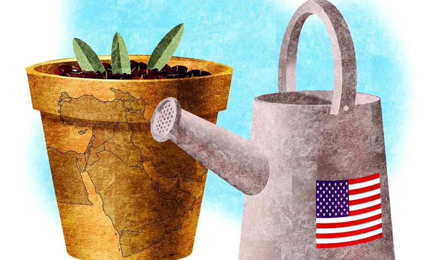 Illustration on further U.S. investment in the Middle- east by Alexander Hunter/The Washington Times
