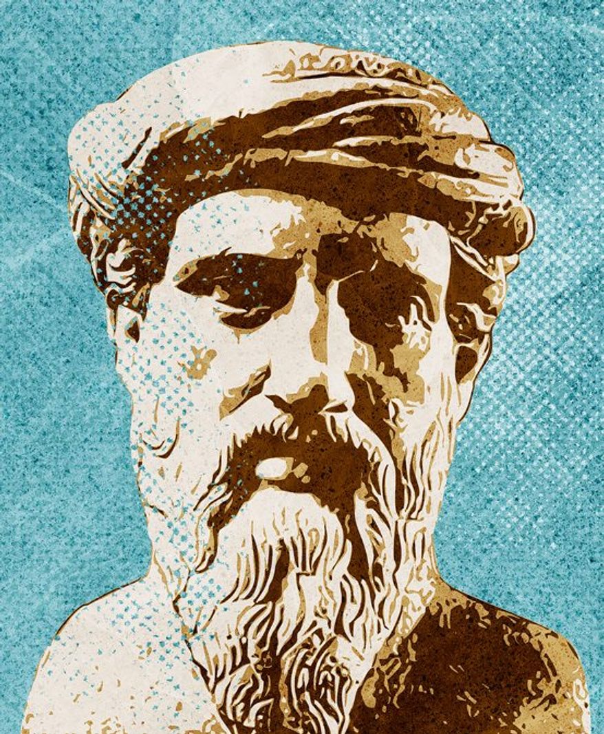 Pythagoras statue illustration by The Washington Times