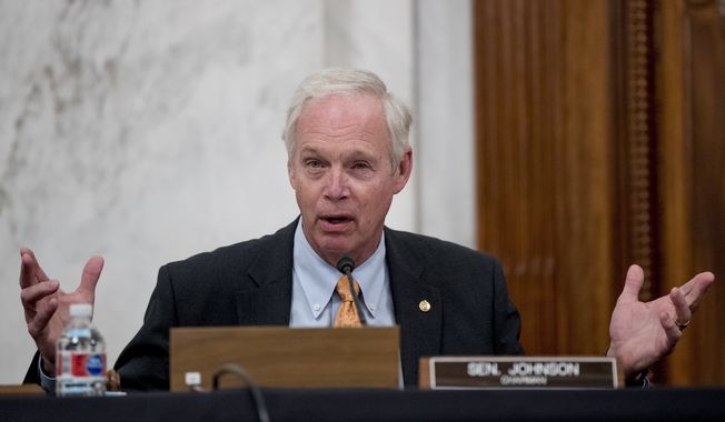 In this May 20, 2020, file photo, Sen. Ron Johnson, R-Wis., speaks during a Senate Homeland Security and Governmental Affairs committee meeting on Capitol Hill in Washington. Johnson said Monday, Aug. 10, that he has subpoenaed the FBI to produce documents to his committee related to the Trump-Russia investigation. Johnson also defended a separate investigation he is leading into Democratic presidential candidate Joe Biden and Ukraine. (AP Photo/Andrew Harnik, File)