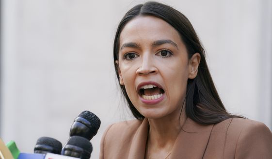 Rep. Alexandria Ocasio-Cortez, D-N.Y., speaks during a news conference outside the United States Postal Service Jamaica station, Tuesday, Aug. 18, 2020, in the Queens borough of New York. (AP Photo/John Minchillo)  **FILE**