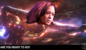 Sen. Kamala Harris appears as Marvel&#39;s &quot;Captain Marvel&quot; in an &quot;Avengers: Endgame&quot; parody by comedian Stephen Colbert, Aug. 17, 2020. (Image: YouTube, &quot;The Late Show with Stephen Colbert&quot; video screenshot) 