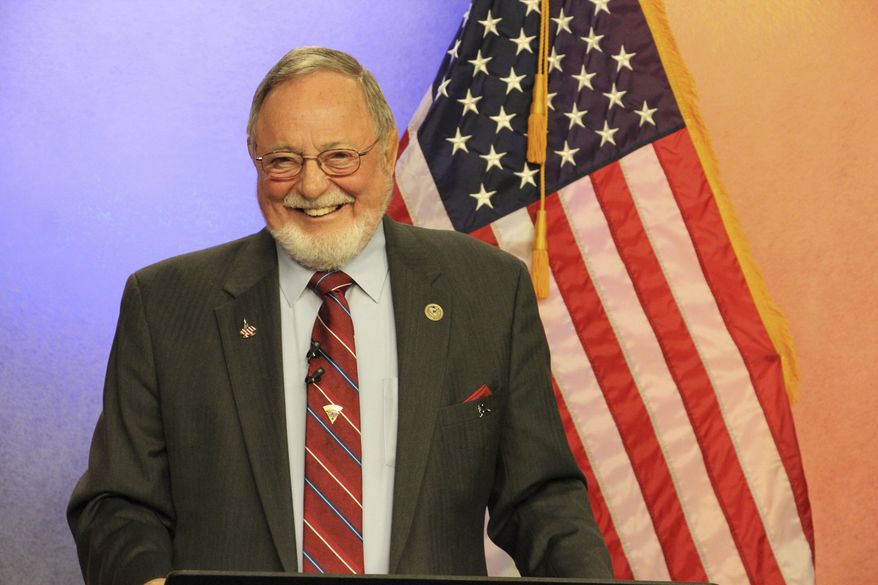 FILE - In this Oct. 26, 2018, file photo, U.S. Rep. Don Young is shown prior to a debate in Anchorage, Alaska. Rep. Young, the longest serving Republican in House history, faces token opposition in the Alaska GOP Primary on Tuesday, Aug. 18, 2020. Young, Alaska's sole member in the House, was first elected in 1973. (AP Photo/Mark Thiessen, File)