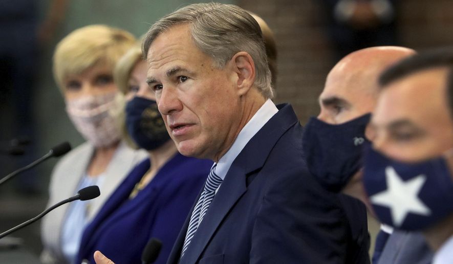 Texas Governor Greg Abbott announces a legislative proposal that would discourage cities from defunding the police on Tuesday, August 18, 2020, in Fort Worth. Abbott, Lt. Gov. Dan Patrick and Speaker Dennis Bonnen proposed legislation that would freeze a city's property tax revenue if that city defunded its police department. (Amanda McCoy/Fort Worth Star-Telegram)