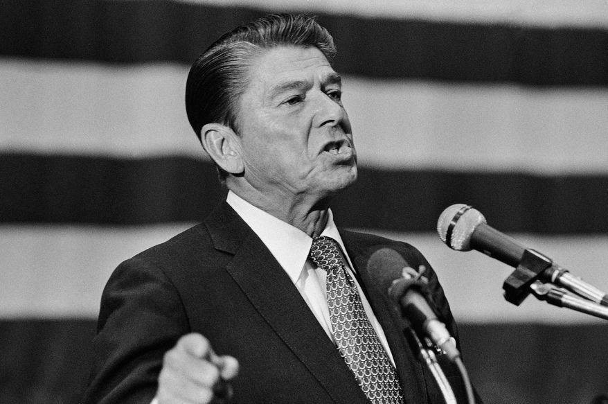 Republican presidential candidate Ronald Reagan angrily gestures during a speech before the Colorado state GOP convention in Fort Collins, Colorado on July 10, 1976. Reagan, talking about the Federal deficit said: &amp;#8220;The federal government is going deeper into debt these past few years than anytime our history&amp;#8221;. He followed President Fords&amp;#8217; son Jack to the podium as both Ford and Reagan are seeking the support of the 26 uncommitted delegates to the National GOP convention. (AP Photo/BR)