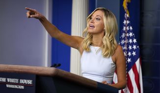 White House press secretary Kayleigh McEnany speaks during a press briefing at the White House, Wednesday, Aug. 19, 2020, in Washington. (AP Photo/Evan Vucci)