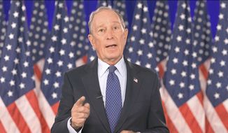 In this image from video, former New York City Mayor Michael Bloomberg speaks during the fourth night of the Democratic National Convention on Thursday, Aug. 20, 2020. (Democratic National Convention via AP) ** FILE **