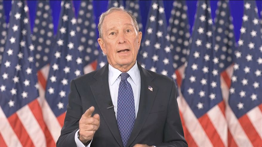 In this image from video, former New York City Mayor Michael Bloomberg speaks during the fourth night of the Democratic National Convention on Thursday, Aug. 20, 2020. (Democratic National Convention via AP) ** FILE **