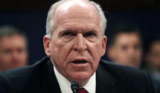 In this May 23, 2017, file photo, former CIA Director John Brennan testifies on Capitol Hill in Washington, before the House Intelligence Committee Russia Investigation Task Force. (AP Photo/Pablo Martinez Monsivais, File)