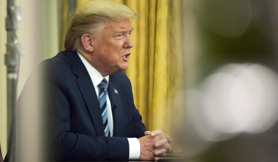 n this March 11, 2020, file photo President Donald Trump addresses the nation from the Oval Office at the White House in Washington.  (AP Photo/Manuel Balce Ceneta, File)  **FILE**