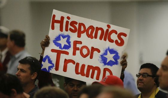 A Hispanic supporter holds up  a sign for Trump during a rally. (AP File Photo/Jae C. Hong)