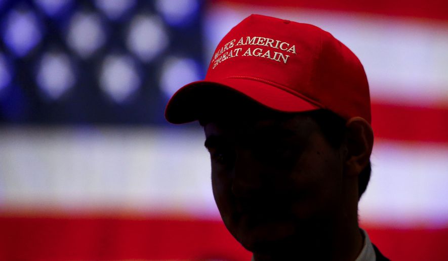 A Trump supporter wears a hat with the president's campaign slogan "Make America Great Again." (AP Photo/Butch Dill) **FILE**