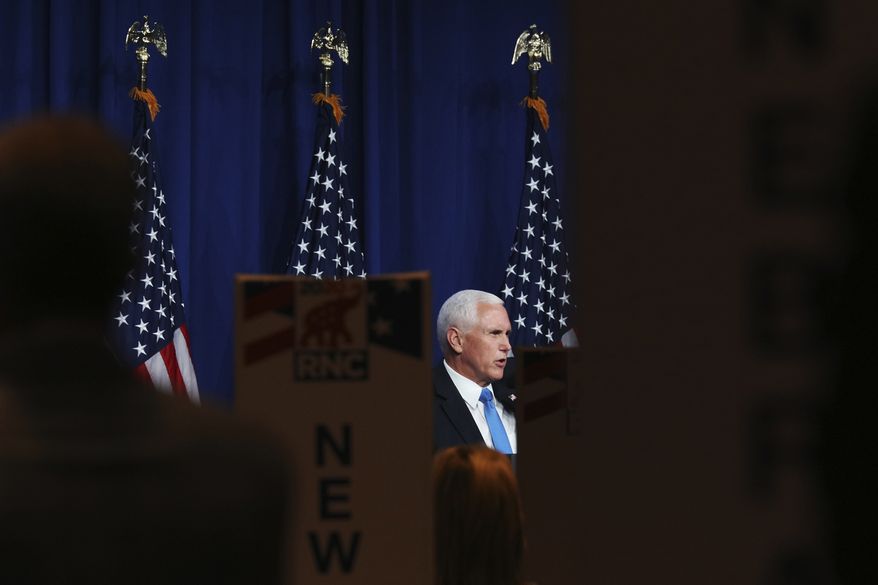 Vice President Mike Pence speaks during the first day of the Republican National Convention Monday, Aug. 24, 2020, in Charlotte, N.C. (Travis Dove/The New York Times via AP, Pool)