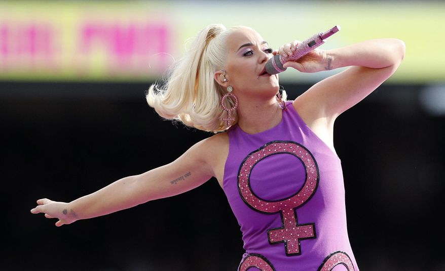 Katy Perry performs prior to the Women's T20 World Cup cricket final match between Australia and India in Melbourne March 8, 2020. Perry's latest album "Smile" will be released on Friday, Aug. 28. (AP Photo/Asanka Ratnayake, File)