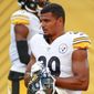 File-Pittsburgh Steelers safety Minkah Fitzpatrick (39) during practice at NFL football training camp in Pittsburgh, Saturday, Aug. 22, 2020. (AP Photo/Gene J. Puskar, File)
