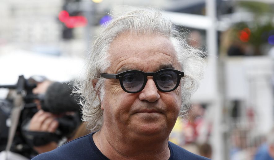 Former F1 Renault Team principal Flavio Briatore attends the Formula One Grand Prix, at the Monaco racetrack, in Monaco, Sunday, May 24, 2015. On Tuesday Aug. 25, 2020, Briatore has reportedly been admitted to hospital in Milan with coronavirus, there has been no official statement from the hospital but multiple reports say Briatore’s condition is serious but he is not in intensive care. (AP Photo/Luca Bruno)