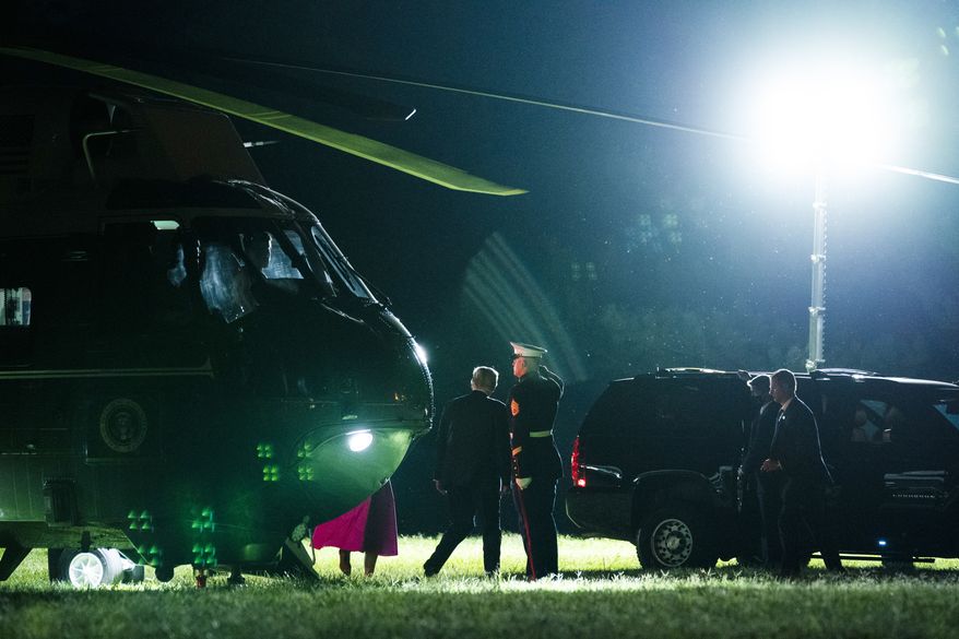 President Donald Trump and first lady Melania Trump arrive at Ft. McHenry to attend Vice President Mike Pence speech to the Republican National Committee Convention, Wednesday, Aug. 26, 2020, in Baltimore. (AP Photo/Evan Vucci)