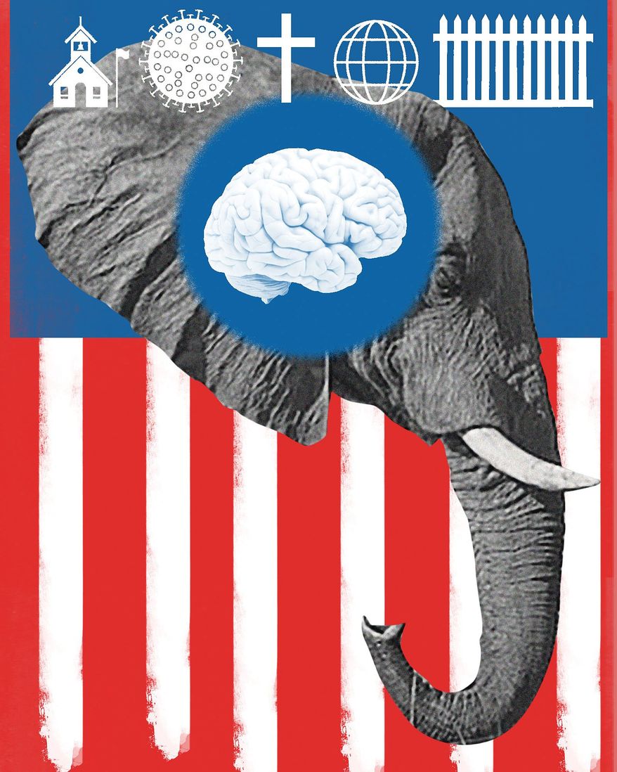Illustration on focusing on America’s successes at Republican National Convention by Linas Garsys/The Washington Times