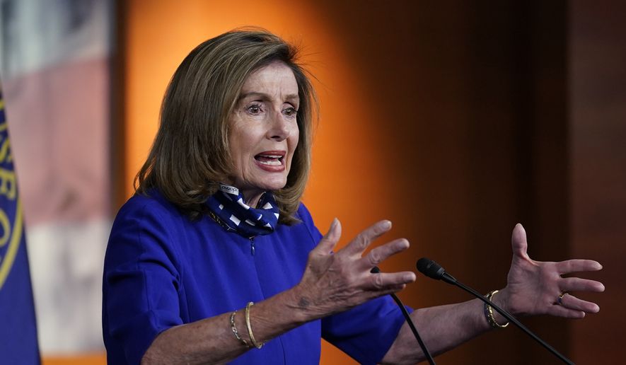 Speaker of the House Nancy Pelosi, D-Calif., speaks during a news conference at the Capitol in Washington, Thursday, Aug. 27, 2020. (AP Photo/J. Scott Applewhite)
