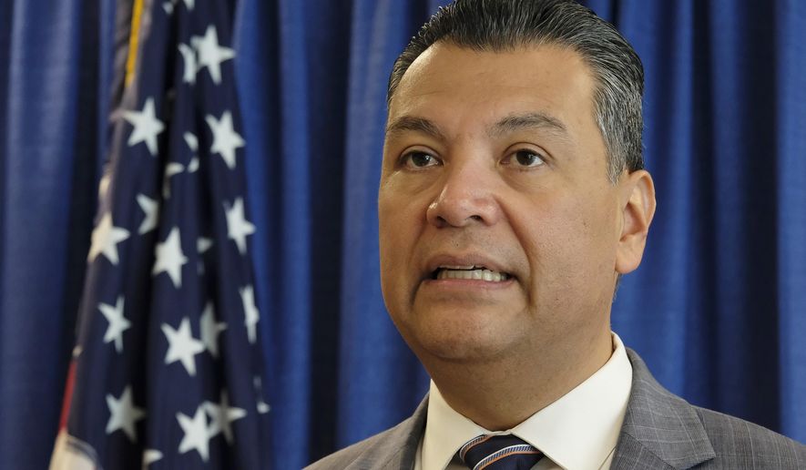 CORRECTS SPELLING TO KNICKERBOCKER , NOT KNICKBOCKER - FILE - In this Nov. 2, 2018, file photo, California Secretary of State Alex Padilla speaks in San Francisco. California's secretary of state has signed a $35 million contract for voter education with a firm linked to Joe Biden's presidential campaign. The contract with SKD Knickerbocker, a Washington, D.C.-based public affairs firm, will help run the "Vote Safe California" campaign aimed at making sure people vote during the pandemic. Anita Dunn, the firm's managing director, is a senior strategist for Biden's presidential campaign. The state budget gave Padilla's office $111 million for efforts related to voting during the pandemic. The contract, signed on Aug. 13, was first reported by the Sacramento Bee. (AP Photo/Eric Risberg, File)
