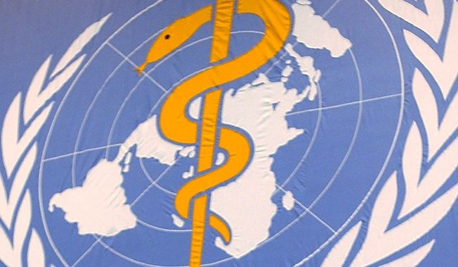In this file photo dated Monday, May 17, 2004, The World Health Organisation, WHO, logo seen at the United Nations in Geneva, Switzerland. (Laurent Gillieron/Keystone FILE via AP)   **FILE**