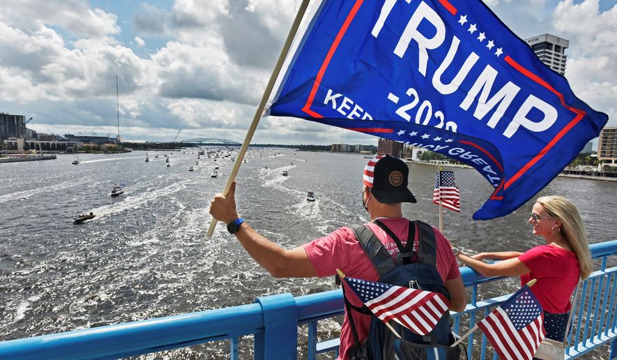 Hundreds of boats gathered for a recent boat rally to support President Trump on the St. Johns River in Jacksonville, Florida. (Associated Press)