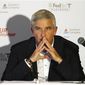 PGA Tour commissioner Jay Monahan takes questions during a live press conference ahead of the Tour Championship golf tournament at East Lake Golf Club in Atlanta, Wednesday, Sept. 2, 2020. (Curtis Compton/Atlanta Journal-Constitution via AP)