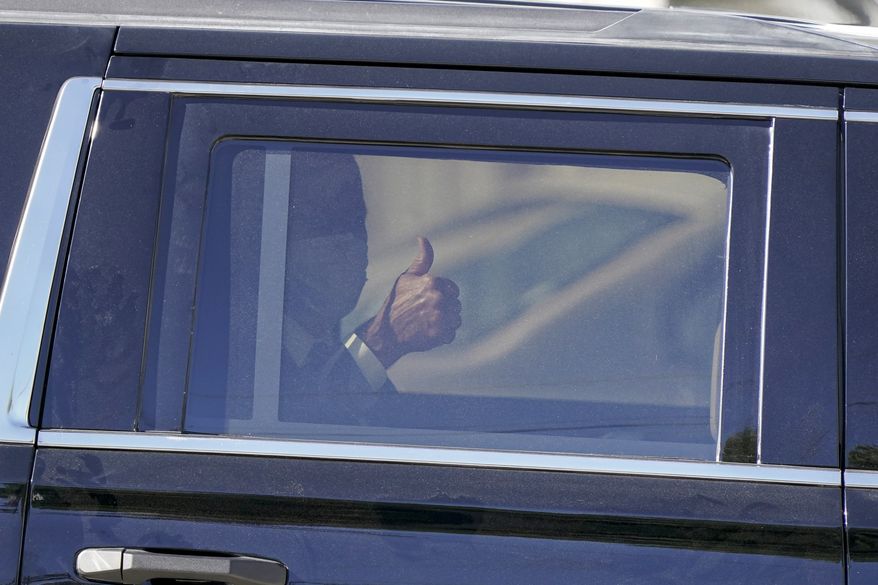 Democratic presidential candidate former Vice President Joe Biden gives a thumbs up as he leaves an event at a church, Thursday, Sept. 3, 2020, in Kenosha, Wis. (AP Photo/Morry Gash)