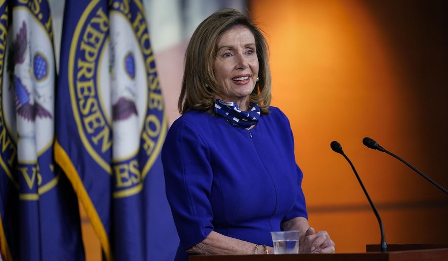 In this file photo, Speaker of the House Nancy Pelosi, D-Calif., speaks during a news conference at the Capitol in Washington, Thursday, Aug. 27, 2020. (AP Photo/J. Scott Applewhite)  **FILE**