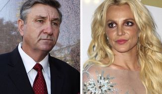 This combination photo shows Jamie Spears, left, father of Britney Spears, as he leaves the Stanley Mosk Courthouse on Oct. 24, 2012, in Los Angeles and Britney Spears at the Clive Davis and The Recording Academy Pre-Grammy Gala on Feb. 11, 2017, in Beverly Hills, Calif.. Britney Spears is welcoming public scrutiny of the court conservatorship that has allowed her father to control her life and money for 12 years. In a court filing Thursday, Sept. 3, 2020, Spears objected to her father&#39;s motion to seal a recent filing in the case. Spears says the public ought to see what moves her father and the court are making in her supposed interest. (AP Photo)
