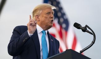 President Donald Trump speaks during a campaign rally at Arnold Palmer Regional Airport, Thursday, Sept. 3, 2020, in Latrobe, Pa. (AP Photo/Evan Vucci)