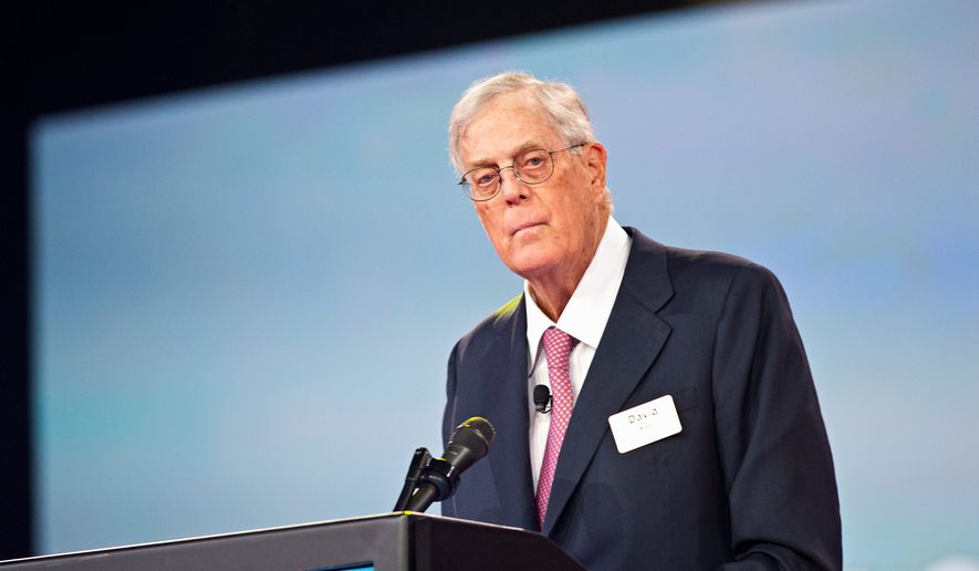 Koch Industries Executive Vice President David Koch speaks during the Defending the American Dream Summit sponsored by Americans for Prosperity at the Greater Columbus Convention Center on Friday, Aug. 21, 2015, in Columbus, Ohio. (Photo by Amy Harris/Invision/AP) ** FILE **