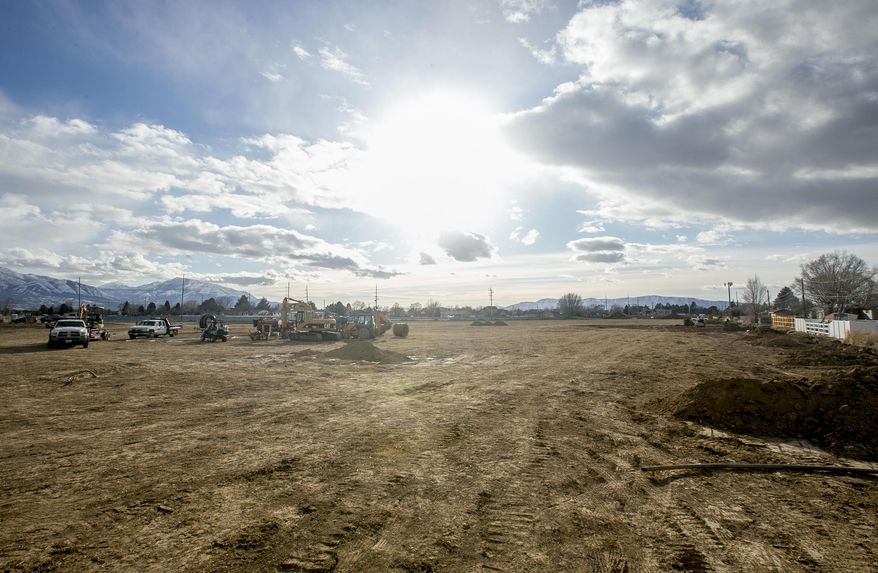 Construction continues on an all-abilities park Monday, Feb. 24, 2020, in Spanish Fork, Utah. (Isaac Hale/The Daily Herald via AP)