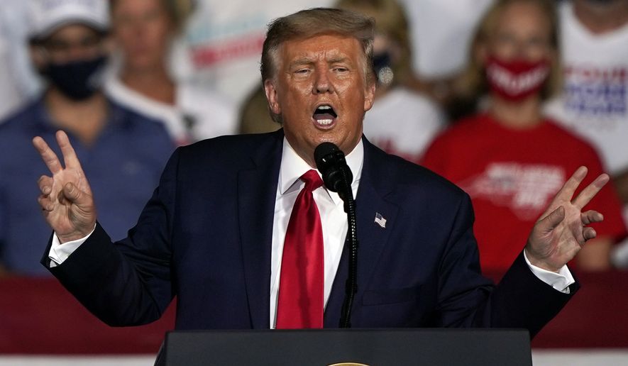 President Donald Trump speaks at a campaign rally Tuesday, Sept. 8, 2020, in Winston-Salem, N.C. (AP Photo/Chris Carlson)