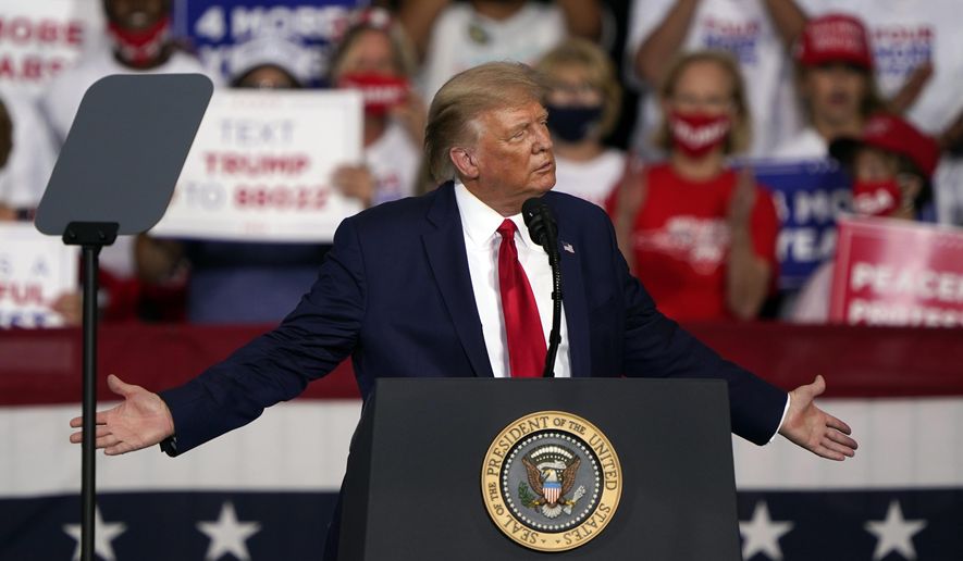 President Donald Trump speaks at a campaign rally Tuesday, Sept. 8, 2020, in Winston-Salem, N.C. (AP Photo/Chris Carlson)
