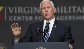 In this file photo, Vice President Mike Pence speaks at the Virginia Military Institute, Thursday, Sept. 10, 2020, in Lexington, Va. (Heather Rousseau/The Roanoke Times via AP) **FILE**