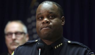 In this Nov. 4, 2019, file photo, Rochester Police Department Chief La&#39;Ron Singletary speaks to the media during a news conference in Rochester, N.Y. On Thursday, Sept. 10, 2020, Singletary, Rochester’s outgoing police chief, defended his officers’ response to protests over the suffocation death of Daniel Prude, which included the use of pepper balls. (Tina MacIntyre-Yee/Democrat &amp; Chronicle via AP)