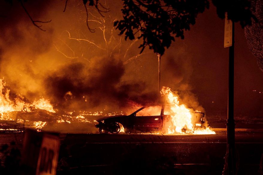 This photo taken by Talent, Ore., resident Kevin Jantzer shows the destruction of his hometown as wildfires ravaged the central Oregon town near Medford late Tuesday, Sept. 8, 2020. (Kevin Jantzer via AP)