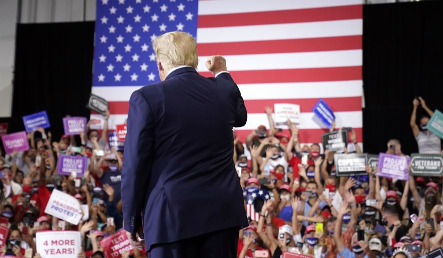 President Donald Trump arrives to speak at a rally at Xtreme Manufacturing, Sunday, Sept. 13, 2020, in Henderson, Nev. (AP Photo/Andrew Harnik)
