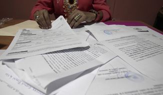 A Salvadoran businesswoman, who is one of the applicants of a small refugee program that was shut down by President Donald Trump, shows documents of the many times she has reported robberies and extortions, in Santa Ana, El Salvador, Saturday, Aug. 22, 2020. She said she was terrified when she began receiving death threats in 2013. Men with tattoos would come to a car wash she used to own to demand &amp;quot;monthly compensation&amp;quot; for letting her operate. She says she has received many threats since — through calls, text messages and social media. (AP Photo/Salvador Melendez)