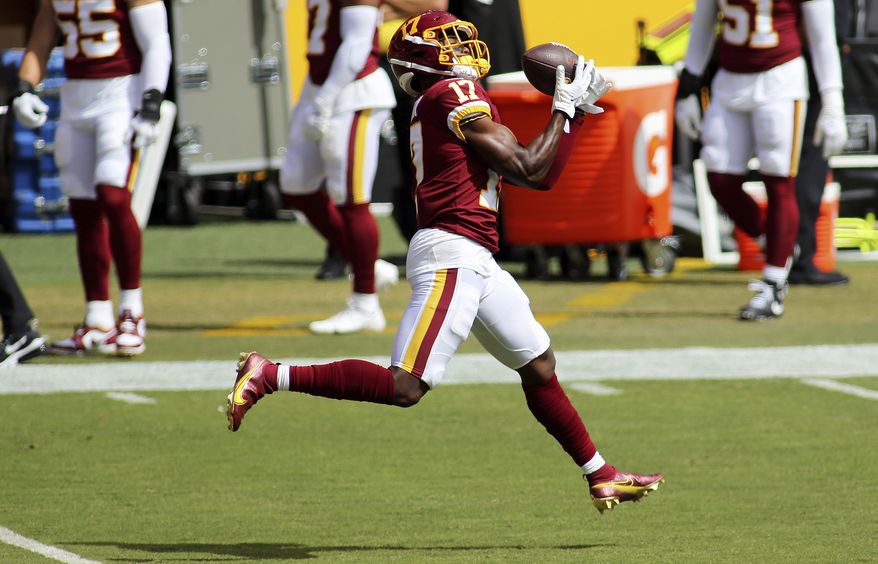 Washington Football Team wide receiver Terry McLaurin (17) in action before an NFL match against the Philadelphia Eagles and the Washington Football Team on Sunday, September 13, 2020 in Landover, Md. (AP Photo/Daniel Kucin Jr.) **FILE**