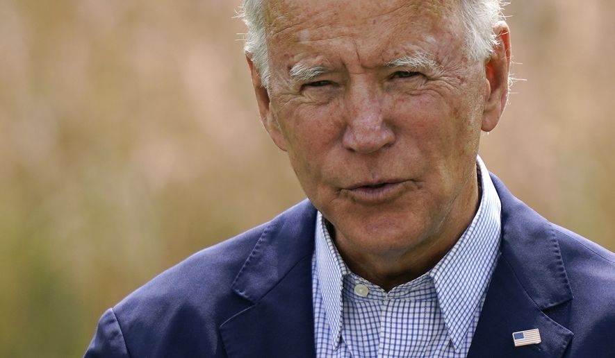 Democratic presidential candidate and former Vice President Joe Biden speaks about climate change and wildfires affecting western states, Monday, Sept. 14, 2020, in Wilmington, Del. (AP Photo/Patrick Semansky)