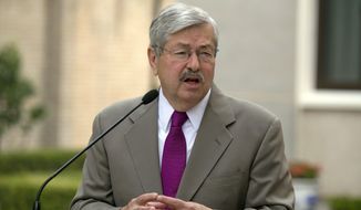 In this June 28, 2017, photo, U.S. Ambassador to China Terry Branstad makes comments about pro-democracy activist and Nobel Laureate Liu Xiaobo during a photocall and remarks to journalists at the Ambassador&#39;s residence in Beijing. Branstad appears to be leaving his post, based on tweets by Secretary of State Mike Pompeo. Pompeo thanked Branstad for more than three years of service on Twitter on Monday, Sept. 14, 2020. (AP Photo/Ng Han Guan) **FILE**