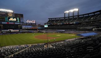  In this Sept. 9, 2020, file photo, Citi Field is viewed at dusk before a baseball game between the New York Mets and the Baltimore Orioles in New York. Billionaire hedge fund manager Steve Cohen has agreed to purchase the Mets from the Wilpon family. The team announced the agreement on Monday, Sept. 14, 2020. The deal is subject to the approval of Major League Baseball owners. (AP Photo/Kathy Willens, File)  **FILE**
