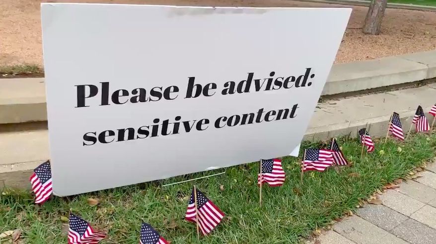 Baylor University in Waco, Texas, apologized Monday after placing a "sensitive content" warning on a display set up by the school's Young Conservatives of Texas chapter commemorating the victims of the September 11, 2001 terrorist attacks. (Screen grab via Twitter/@BaylorYCT)