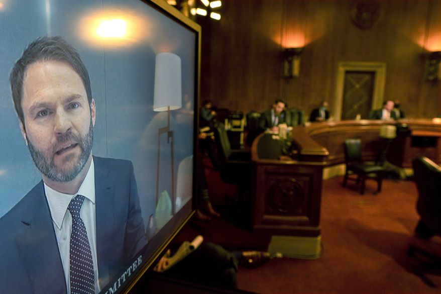 Donald Harrison, President of Global Partnerships and Corporate Development for Google, testifies via video conference during a Judiciary Subcommittee on Antitrust, Competition Policy and Consumer rights hearing to examine whether Google harmed competition in online advertising, Tuesday, Sept. 15, 2020, on Capitol Hill in Washington. (AP Photo/Jacquelyn Martin)