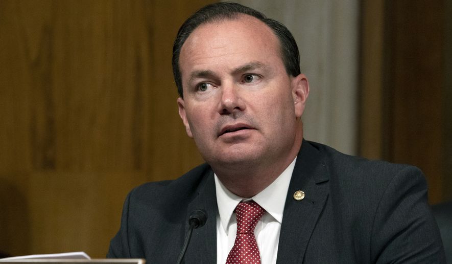 Judiciary Subcommittee on Antitrust, Competition Policy and Consumer Rights Chair Sen. Mike Lee, R-Utah, speaks during a hearing to examine whether Google harmed competition in online advertising, Tuesday, Sept. 15, 2020, on Capitol Hill in Washington. (AP Photo/Jacquelyn Martin) **FILE**